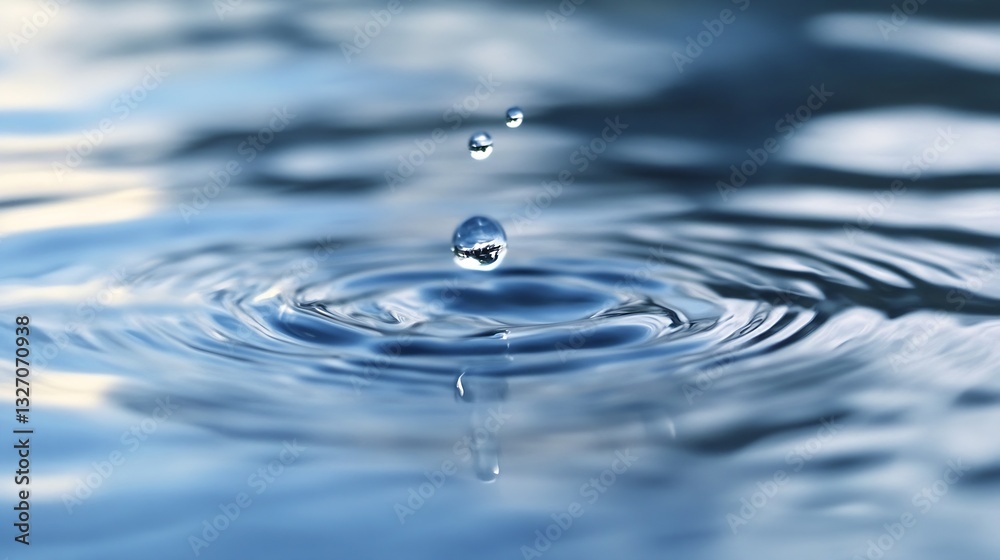Closeup of water droplets creating ripples on a calm surface reflecting light and tranquility : Generative AI Closeup of water droplets creating ripples on a calm surface reflecting light and tranquility : Generative AI