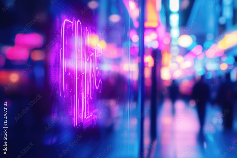 A bright neon sign on the side of a building, shining at night A bright neon sign on the side of a building, shining at night