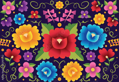 Fondo flor estilo bordado mexicano