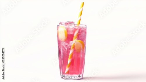 Wallpaper Mural watercolor rustic tall glass full of pink lemonade, with a stripy yellow and white straw, white background Torontodigital.ca