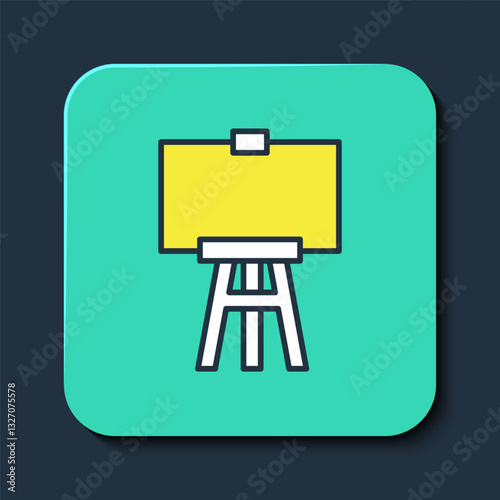 Filled outline Wood easel or painting art boards icon isolated on blue background. Turquoise square button. Vector