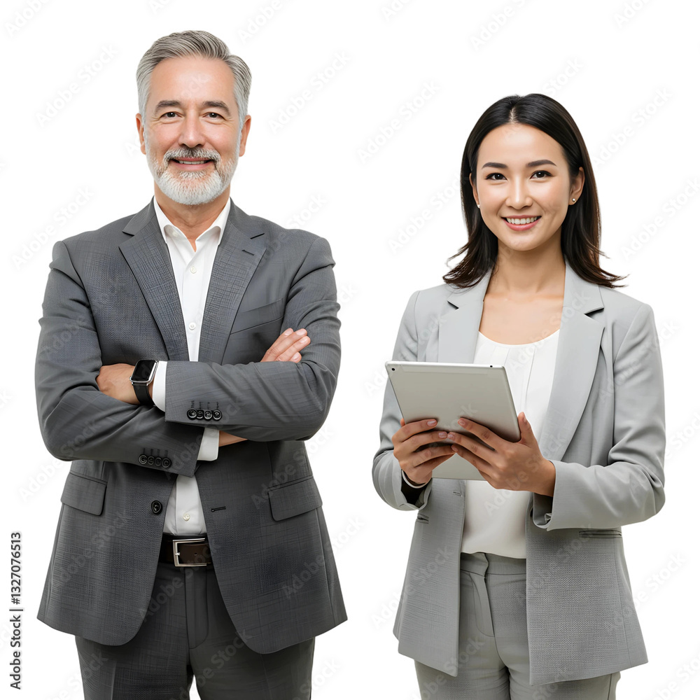 Confident Business Team Holding Tablets on Transparent Background, PNG format Confident Business Team Holding Tablets on Transparent Background, PNG format