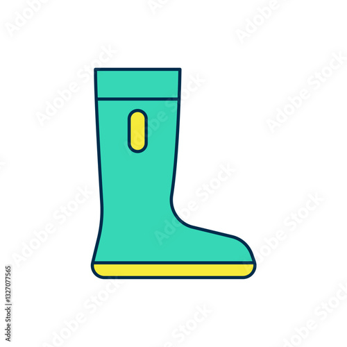 Filled outline Waterproof rubber boot icon isolated on white background. Gumboots for rainy weather, fishing, gardening. Vector