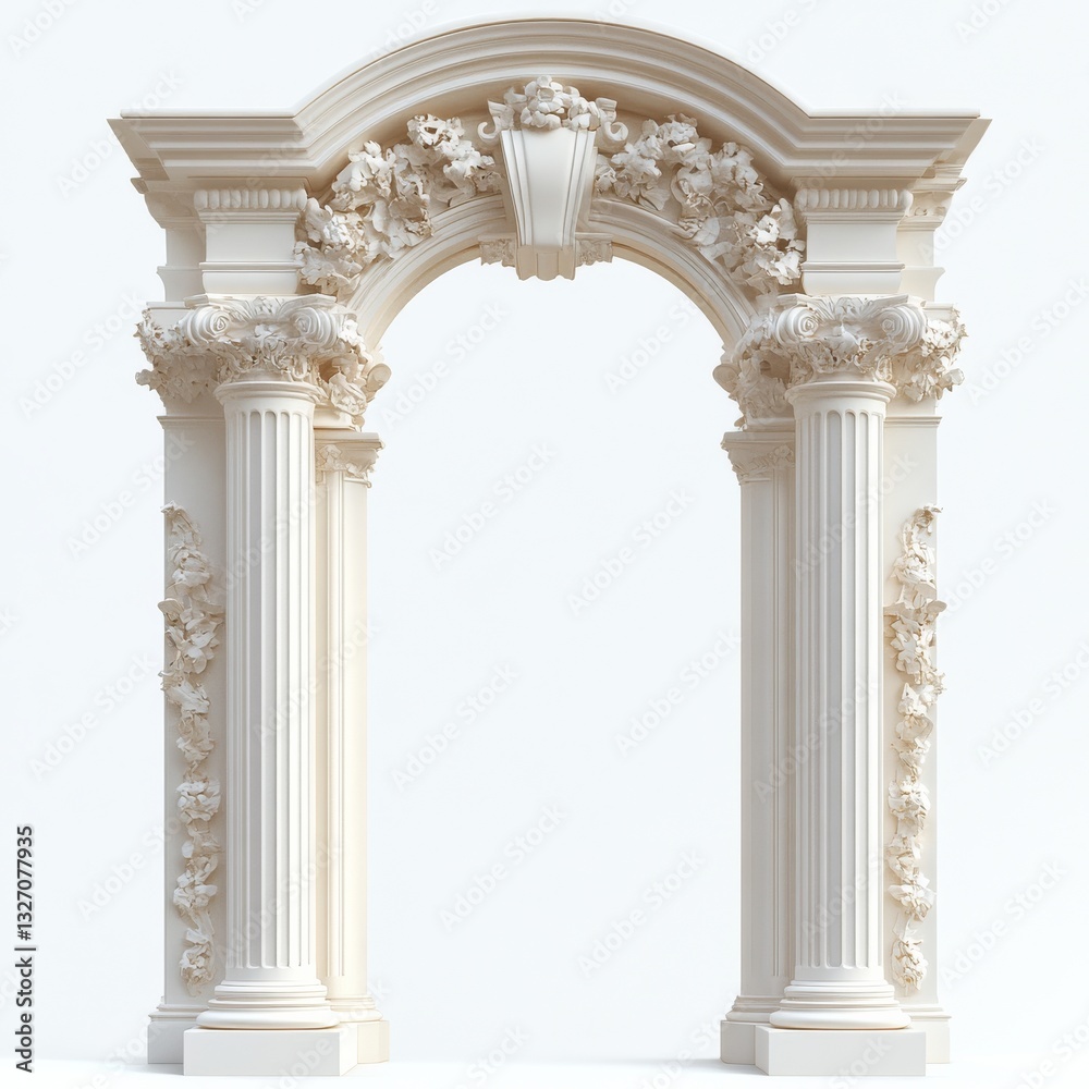 Fototapeta premium Elegant Architectural Archway: Intricately designed classical archway in a pristine display of architectural artistry, featuring detailed relief sculptures and fluted columns. A symbol of grandeur.