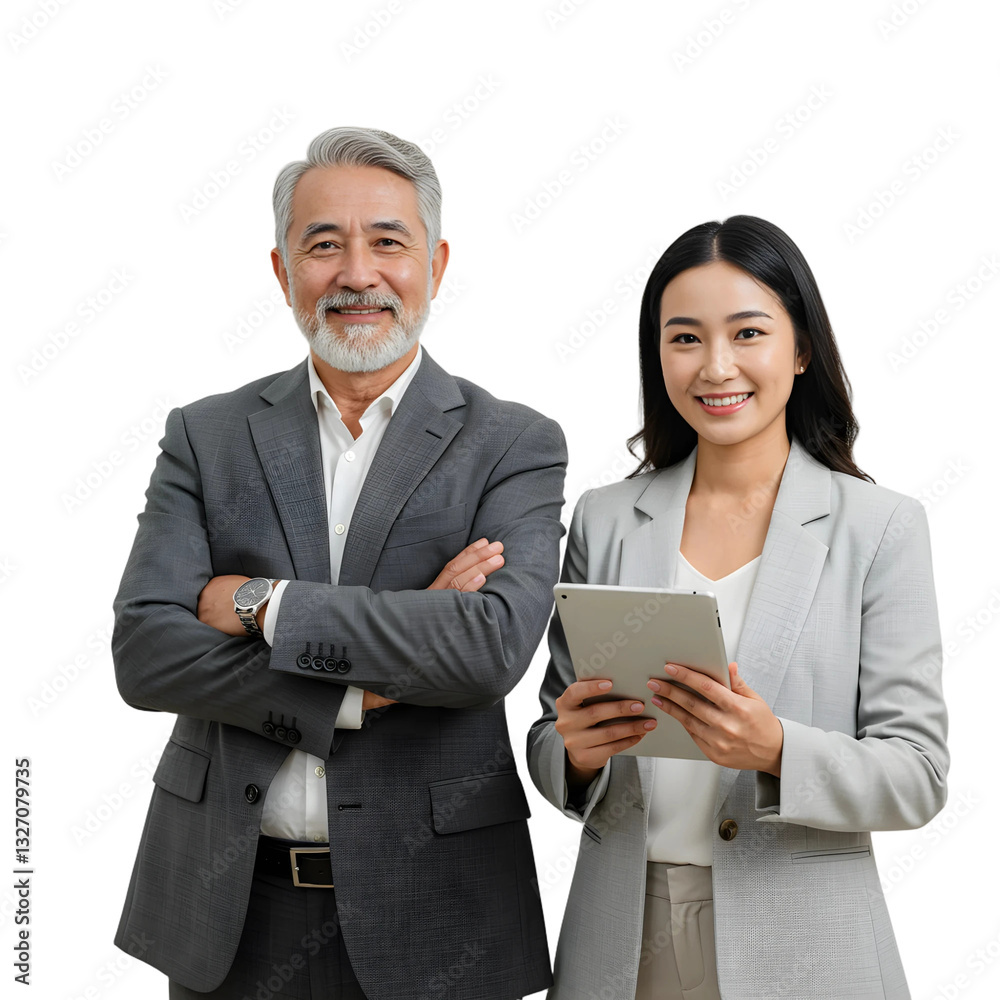 Confident Business Team Holding Tablets on Transparent Background, PNG format Confident Business Team Holding Tablets on Transparent Background, PNG format
