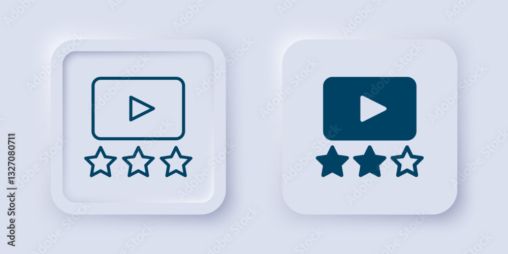 Filled and outline Film or movie cinematography rating or review icon isolated on grey background. Square button. Vector Filled and outline Film or movie cinematography rating or review icon isolated on grey background. Square button. Vector