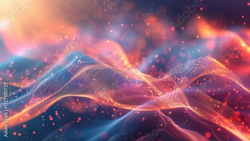 Explore a vibrant abstract image featuring flowing particle waves in stunning colors. Perfect for digital backgrounds or creative projects in design.