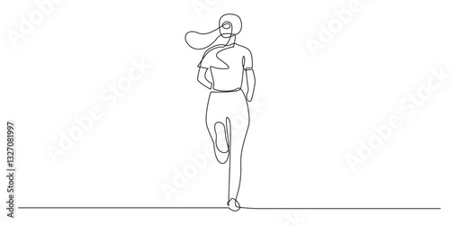 one continuous line drawing of woman running.one line drawing of woman exercising running with back view.single line vector illustration.isolated on white background