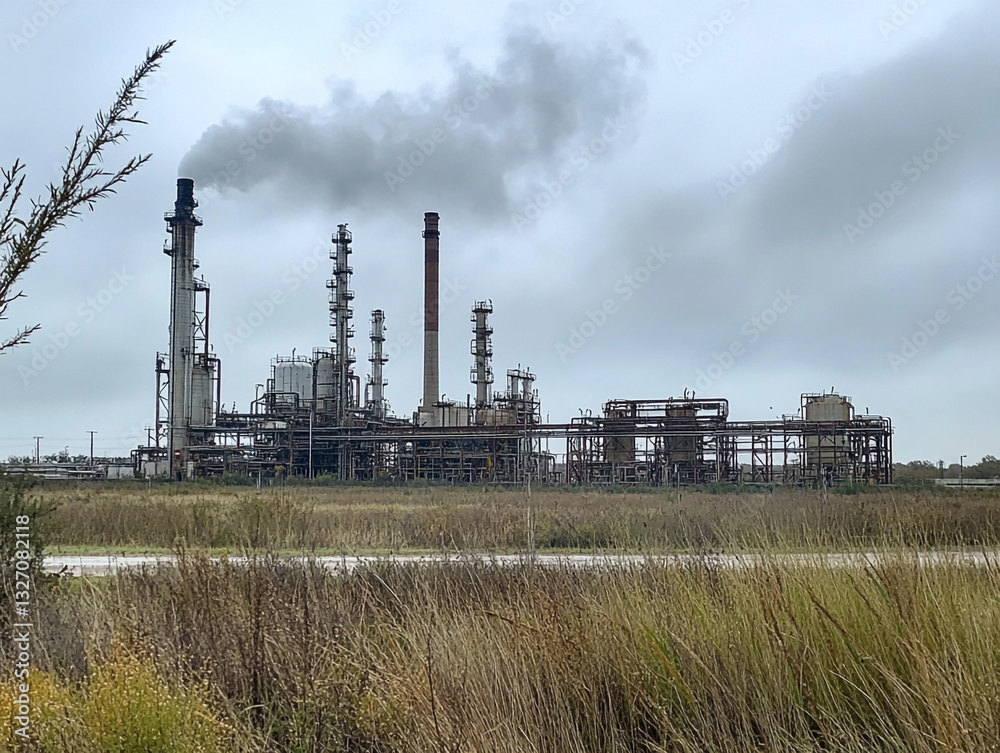 An industrial refinery with numerous smokestacks emitting thick black and gray smoke, indicating heavy pollution. The scene highlights environmental concerns related to industrial emissions. An industrial refinery with numerous smokestacks emitting thick black and gray smoke, indicating heavy pollution. The scene highlights environmental concerns related to industrial emissions.