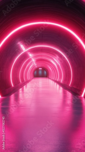 Vivid pink neon tunnel creates a modern and immersive experience for visitors at night in an urban setting