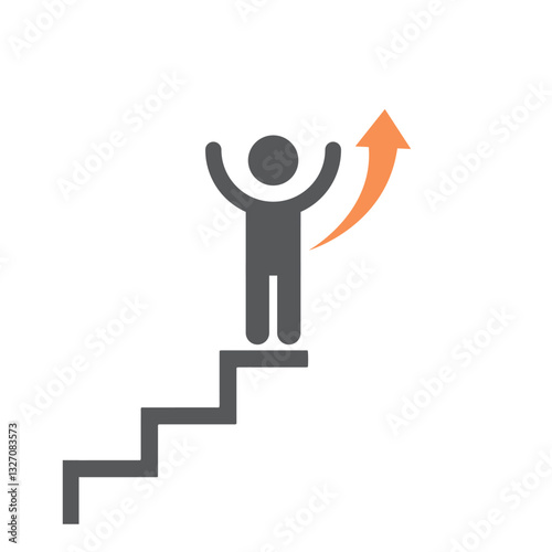 Man climbs the stairs. Progress linear icon. 