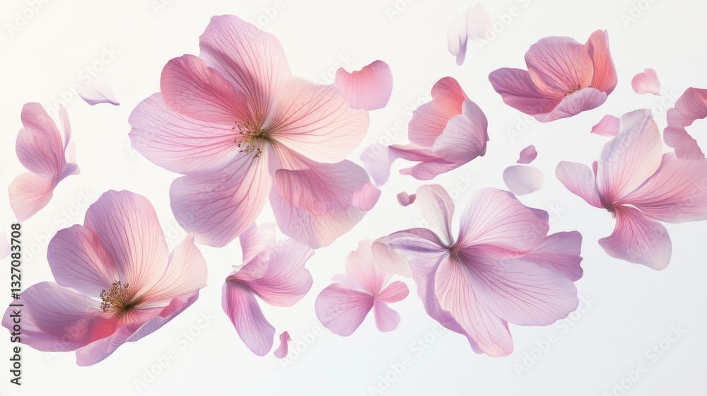 Flower petals floating in the air on a blurred background, spring concept, creating vibrant scene. Flower petals floating in the air on a blurred background, spring concept, creating vibrant scene.
