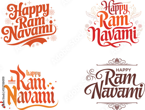 Set of Happy Ram Navami festival of India, typography vector illustration.