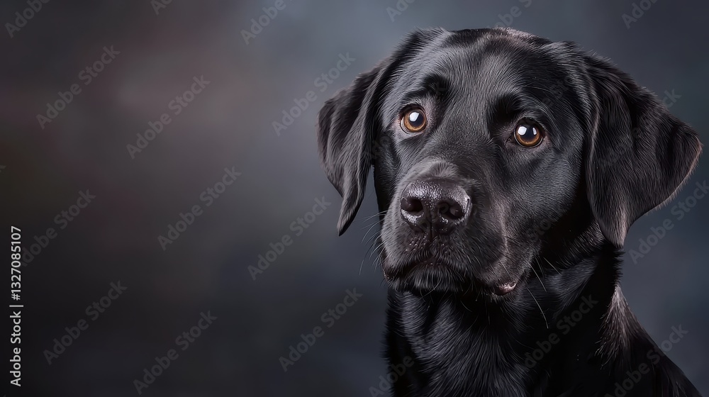 A close-up portrait of a black Labrador retriever, its deep brown eyes filled with emotion, set against a dark moody background. A close-up portrait of a black Labrador retriever, its deep brown eyes filled with emotion, set against a dark moody background.