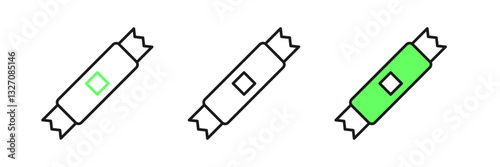 Set line Sugar stick packets icon isolated on white background. Blank individual package for bulk food products as coffee, salt, spices. Vector