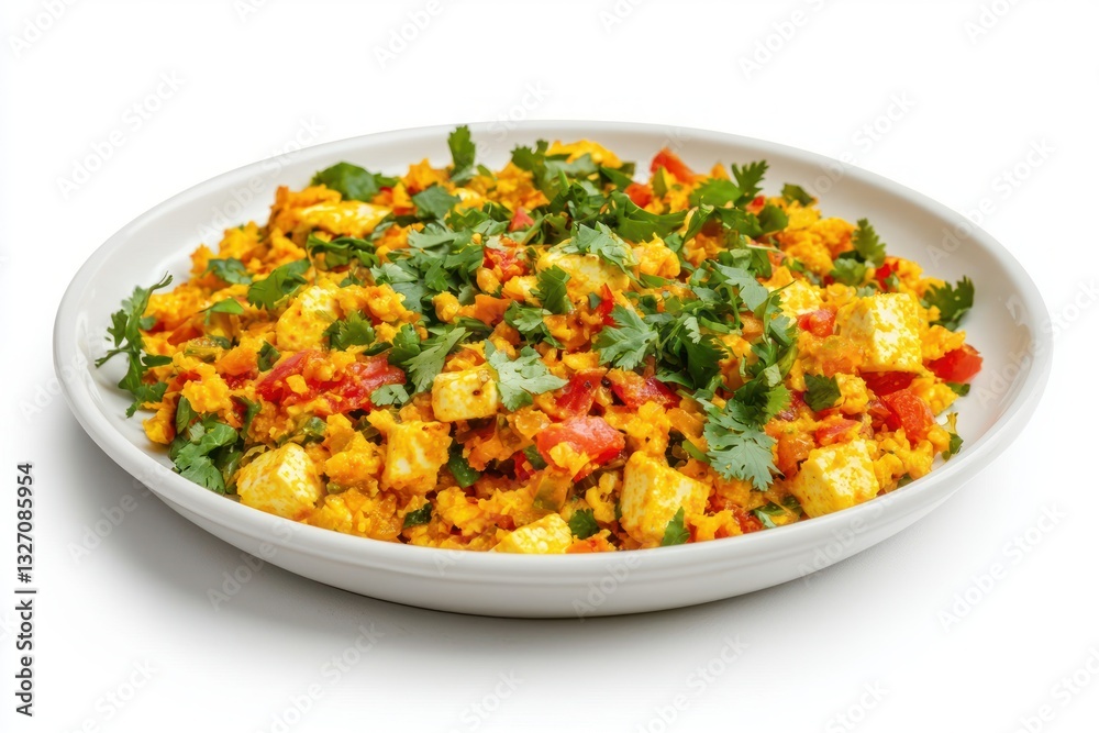 Authentic paneer bhurji on a plate rich in color and texture flavorful indian cuisine style dish Authentic paneer bhurji on a plate rich in color and texture flavorful indian cuisine style dish