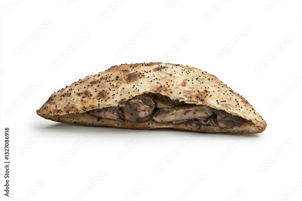 Obraz premium Delicious mushroom sandwich in a crispy flatbread on a clean white scene delicious vegetarian meal with yummy fungi