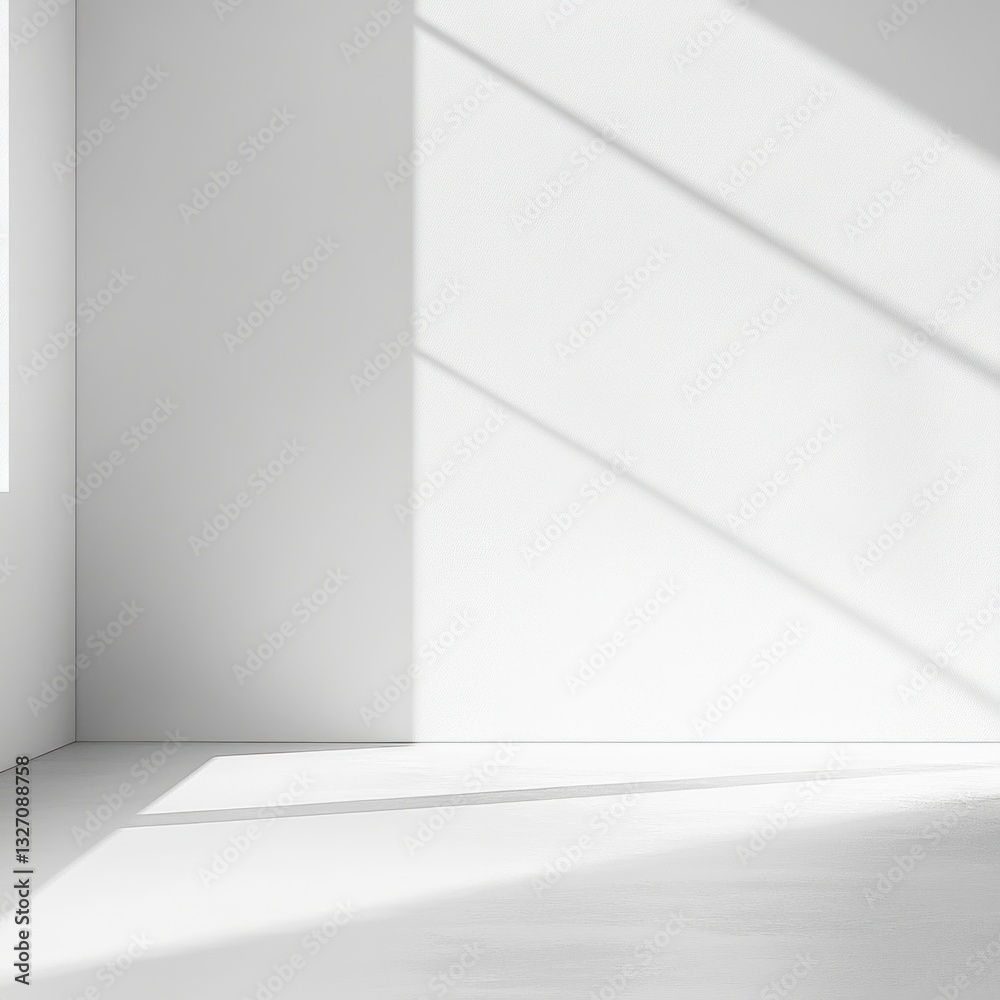 Empty white room with natural sun light streaming into an empty interior space studio bright minimalist background photography Empty white room with natural sun light streaming into an empty interior space studio bright minimalist background photography