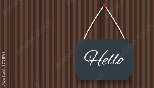 Hello Sign Written In Chalk On Chalkboard On Rustic Vintage Wooden vector illustration design background 