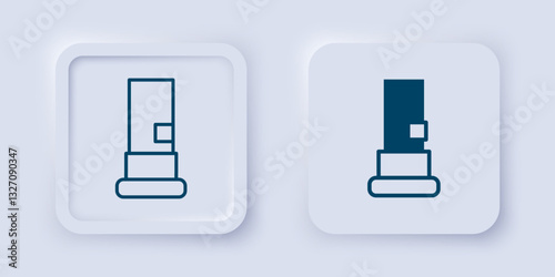 Filled and outline Cartridges icon isolated on grey background. Shotgun hunting firearms cartridge. Hunt rifle bullet icon. Square button. Vector