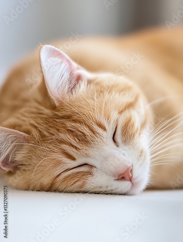 Wallpaper Mural Peaceful Sleeping Ginger Cat Snuggled Comfortably on Soft Surface Radiating Relaxation and Calm : Generative AI Torontodigital.ca