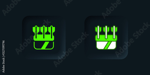 Green Quiver with arrows icon isolated on black background. Black square button. Vector