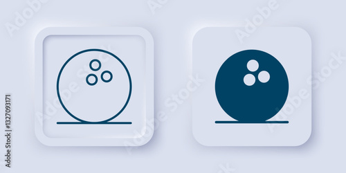 Filled and outline Bowling ball icon isolated on grey background. Sport equipment. Square button. Vector