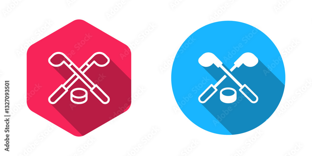 Filled and outline Ice hockey sticks and puck icon isolated with long shadow background. Game start. Vector Filled and outline Ice hockey sticks and puck icon isolated with long shadow background. Game start. Vector