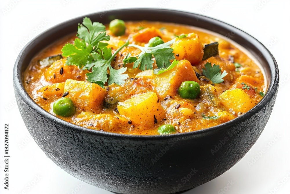 Elegant butternut squash curry displayed in a black bowl providing comforting vegetarian meal experience culinary perfection Elegant butternut squash curry displayed in a black bowl providing comforting vegetarian meal experience culinary perfection