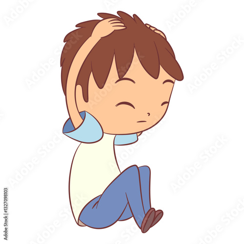 Child sitting covering his head