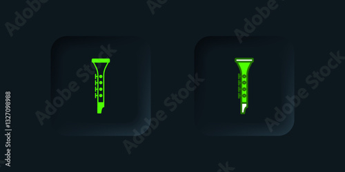 Green Clarinet icon isolated on black background. Musical instrument. Black square button. Vector