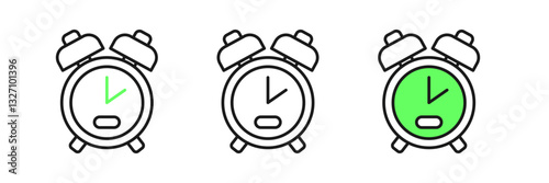 Set line Alarm clock icon isolated on white background. Wake up, get up concept. Time sign. Vector
