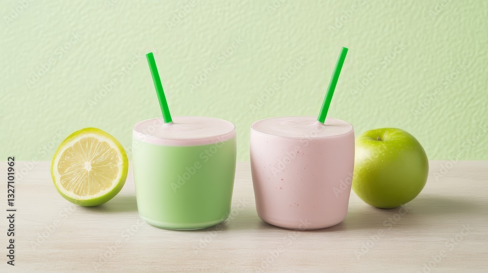 pastel milkshake with fruit toppings against a green background, perfect for summer menu
pastel milkshake with fruit toppings against a green background, perfect for summer menu