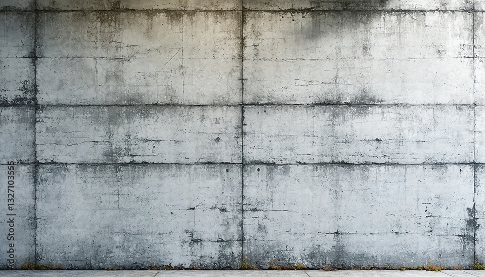 A weathered concrete wall with a ledge in the middle. A weathered concrete wall with a ledge in the middle.