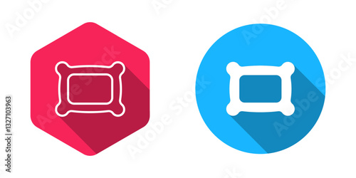 Filled and outline Rectangular pillow icon isolated with long shadow background. Cushion sign. Orthopedic pillow. Vector