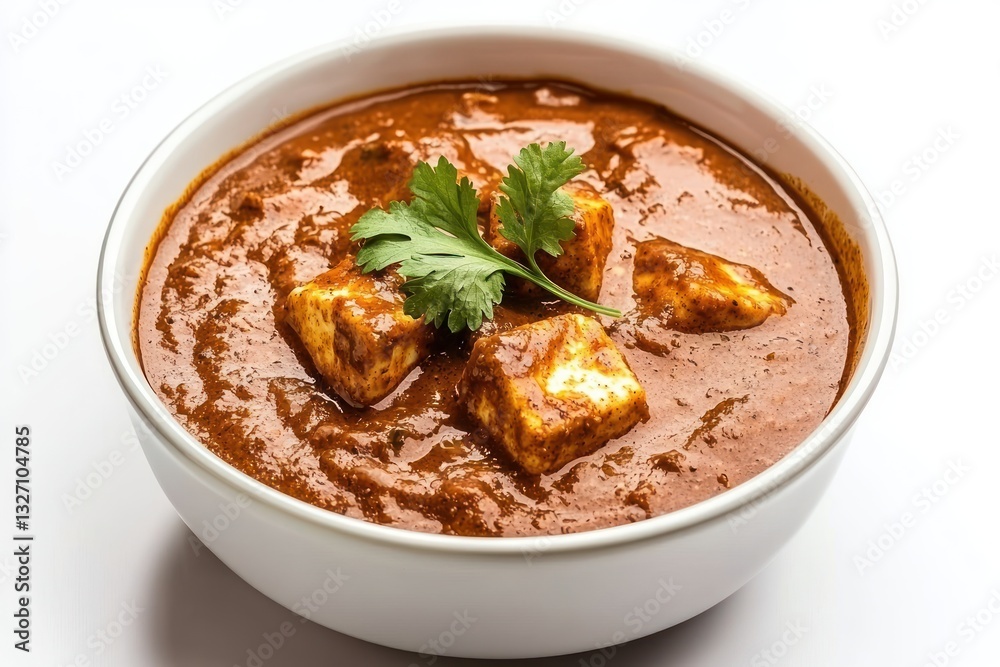 Aromatic paneer butter masala in a pristine white bowl culinary delight with captivating closeup Aromatic paneer butter masala in a pristine white bowl culinary delight with captivating closeup