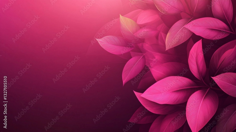 Vibrant pink leaves on gradient background for modern design and decoration ideas Vibrant pink leaves on gradient background for modern design and decoration ideas