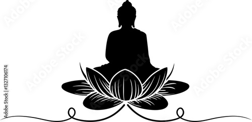 vector illustration of buddha with lotus flower silhouette