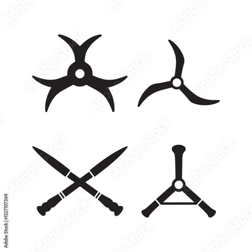an ancient crossed sword metal knife tools icon silhouette vector set design symbol illustrations