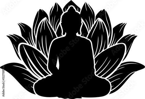 silhouette of buddha with lotus vector on transparent background