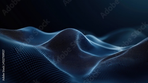 Abstract digital landscape, dark background, data waves, technology visualization photo