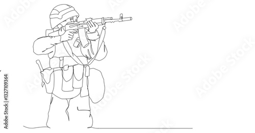 Line art illustration of a soldier