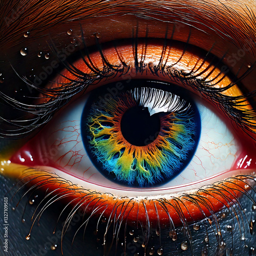 Obraz na płótnie Illustration of a woman's close-up rainbow iris with vibrant colors around the eye w salonie