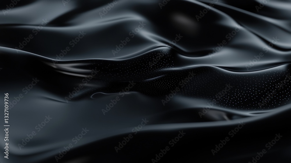 Fototapeta premium Abstract black fabric ripples, dotted texture background