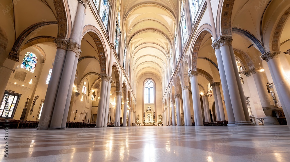 Interior architecture of a stunning church with grand arches and soft natural light : Generative AI Interior architecture of a stunning church with grand arches and soft natural light : Generative AI