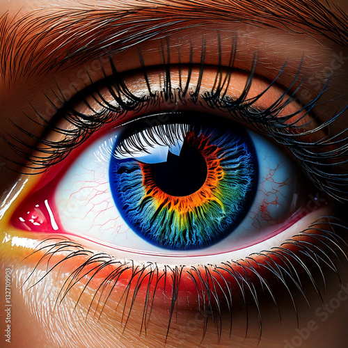 Obraz na płótnie Illustration of a woman's close-up rainbow iris with vibrant colors around the eye w salonie