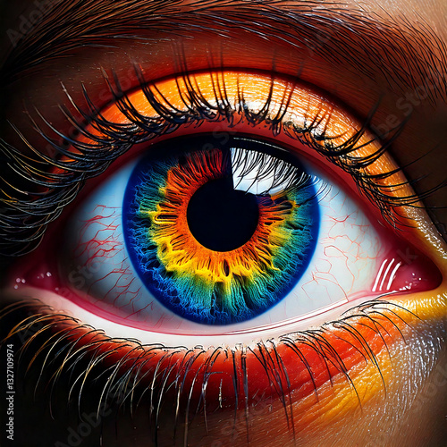 Obraz na płótnie Illustration of a woman's close-up rainbow iris with vibrant colors around the eye w salonie