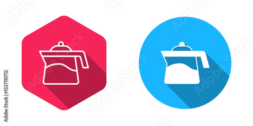 Filled and outline Teapot icon isolated with long shadow background. Vector