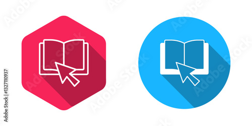 Filled and outline Online book icon isolated with long shadow background. Internet education concept, e-learning resources, distant online courses. Vector
