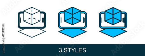 Filled outline 3d modeling icon isolated on white background. Augmented reality or virtual reality. Vector